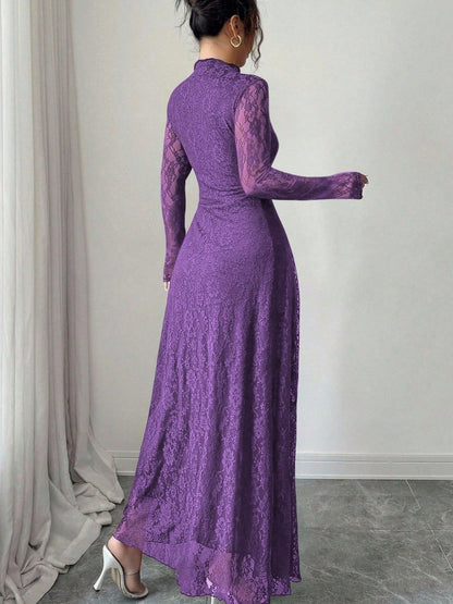 Lace Long Sleeve A-Line Maxi Dress