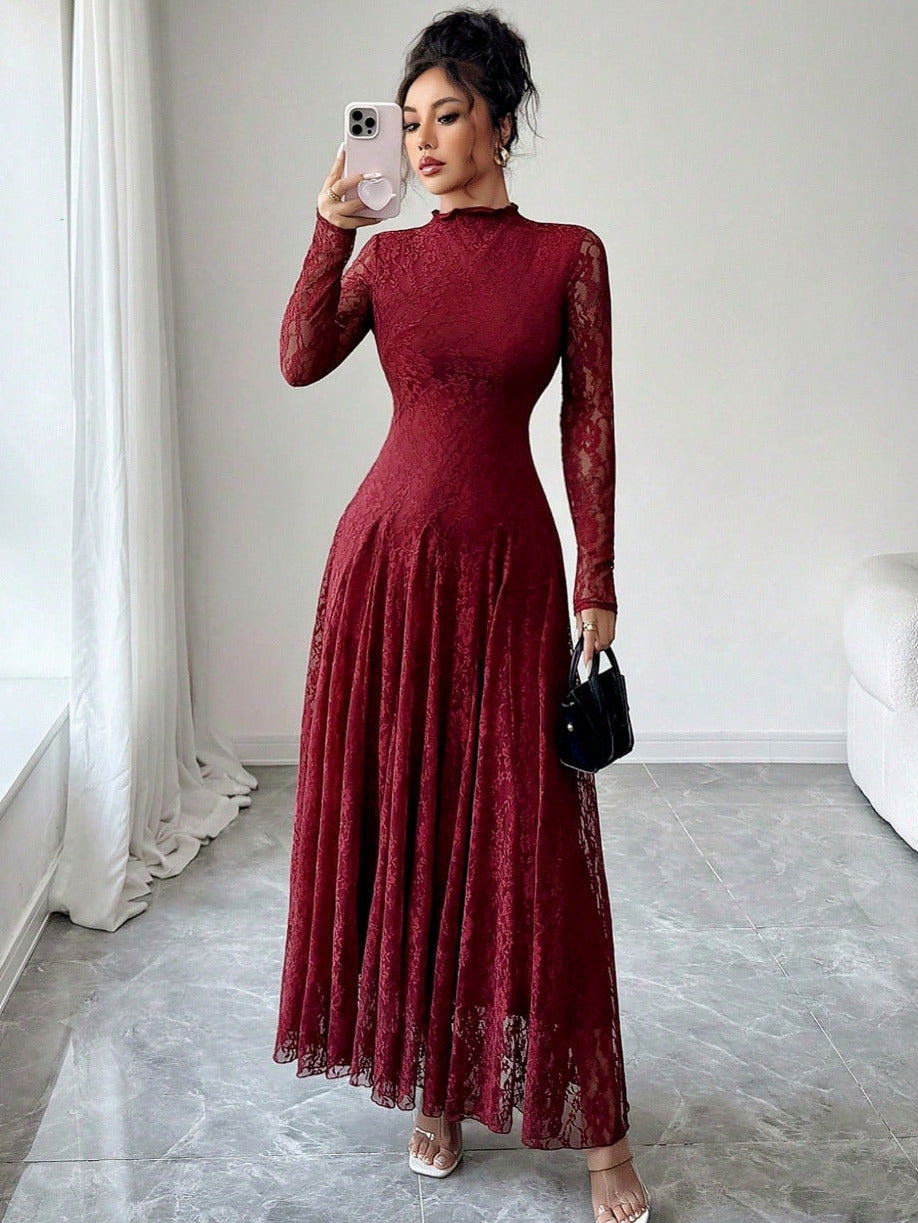 Lace Long Sleeve A-Line Maxi Dress