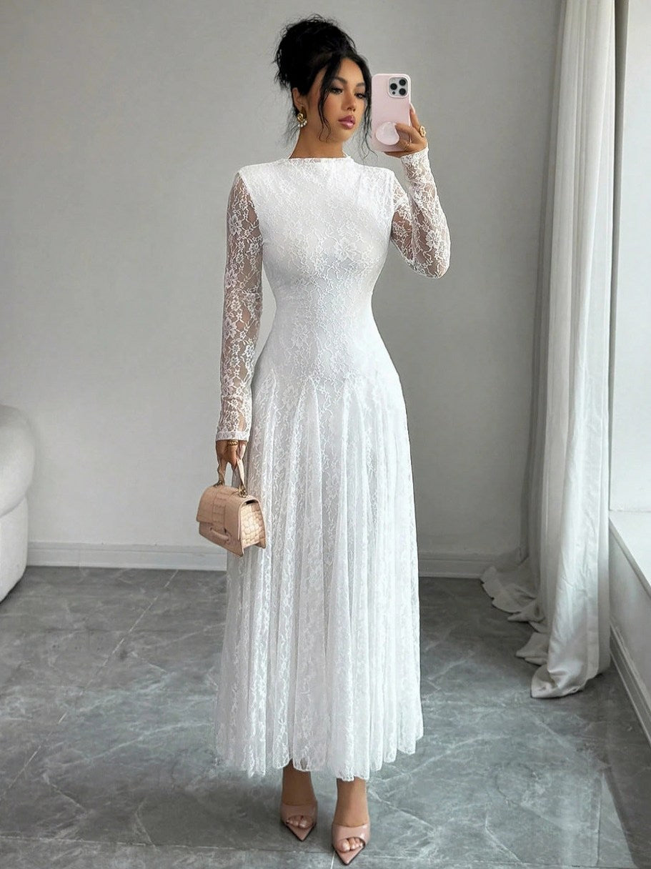 Lace Long Sleeve A-Line Maxi Dress