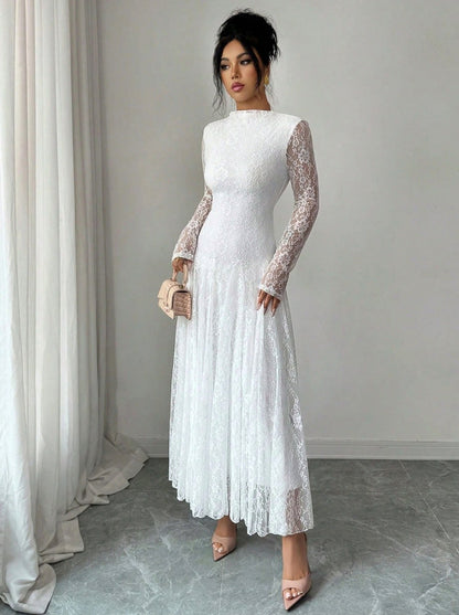 Lace Long Sleeve A-Line Maxi Dress
