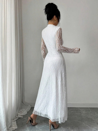 Lace Long Sleeve A-Line Maxi Dress