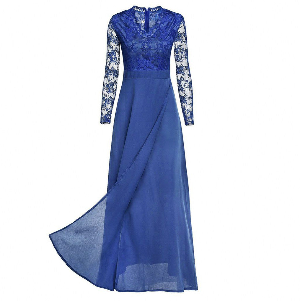 Lace Long Sleeve Slit Maxi Dress