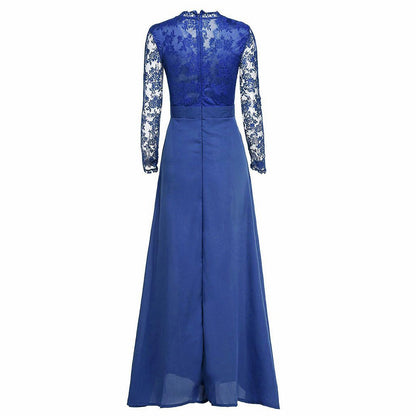 Lace Long Sleeve Slit Maxi Dress