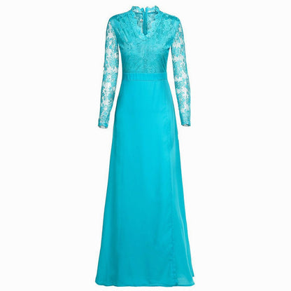 Lace Long Sleeve Slit Maxi Dress