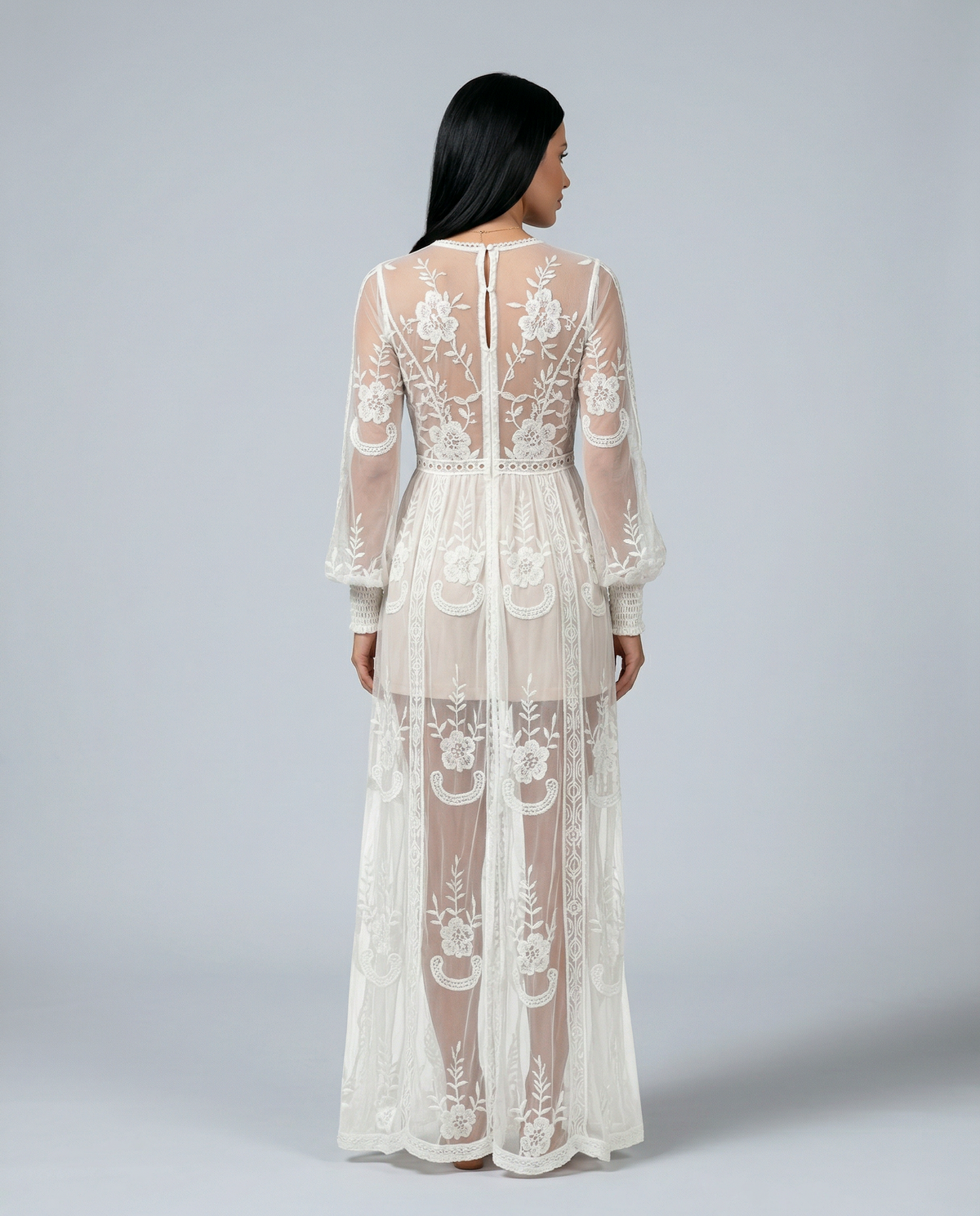 Lace Long Sleeve Plunge Maxi Dress