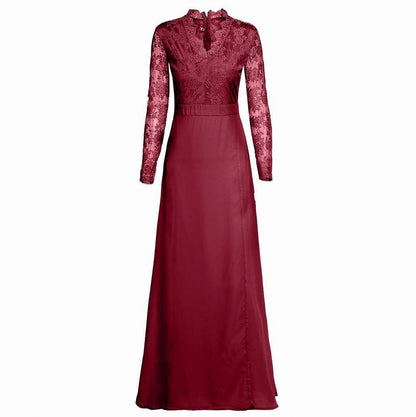 Lace Long Sleeve Slit Maxi Dress