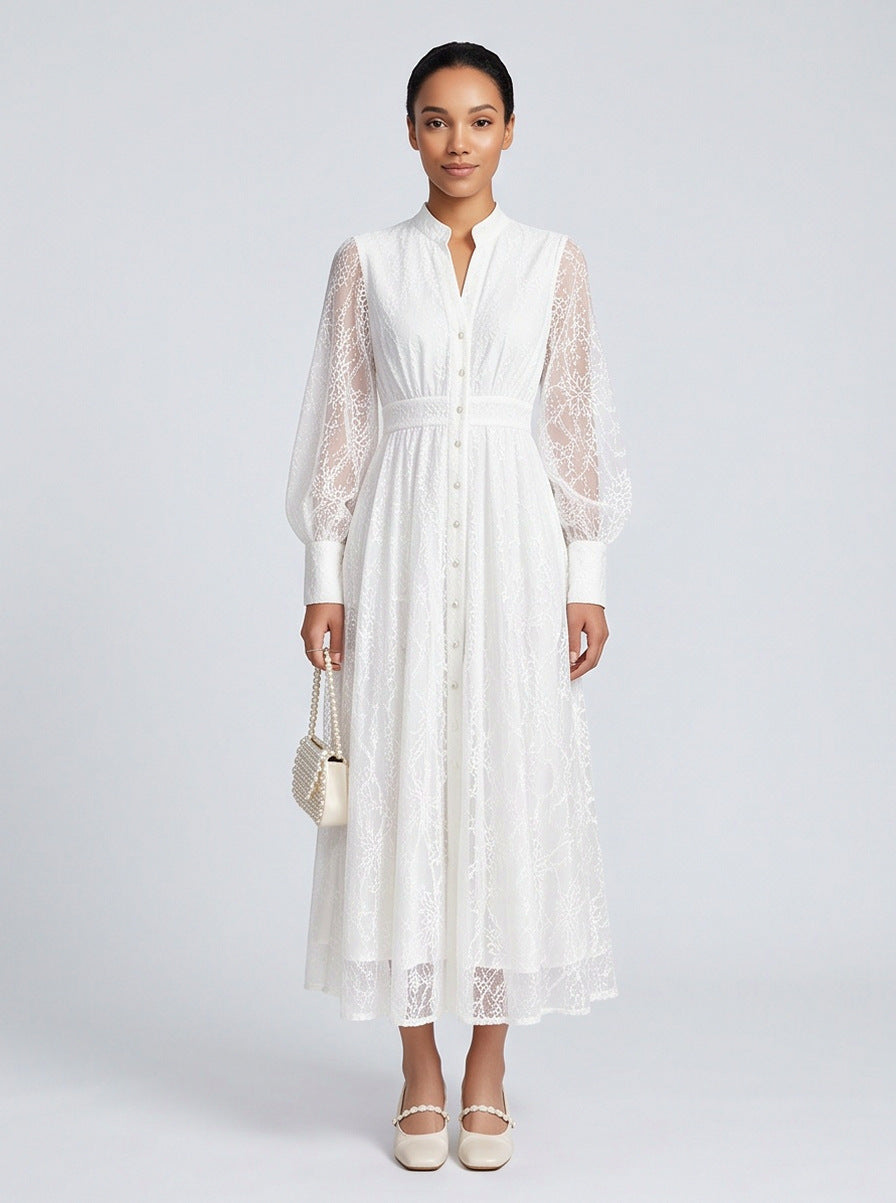 Lace Long Sleeve Midi Dress