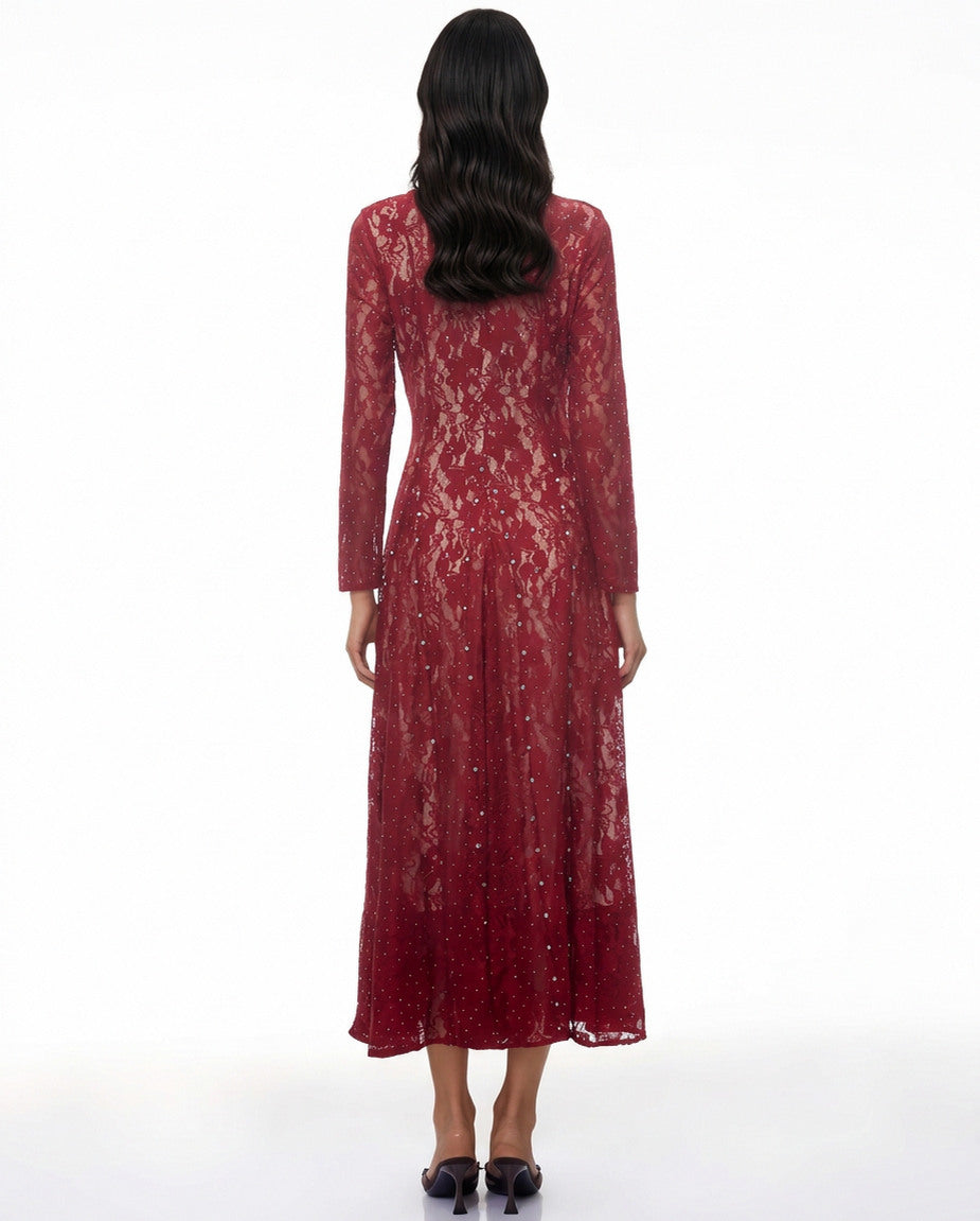 Lace A-Line Long Sleeve Midi Dress