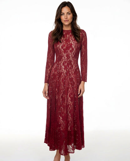 Lace A-Line Long Sleeve Midi Dress
