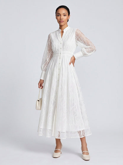Lace Long Sleeve Midi Dress