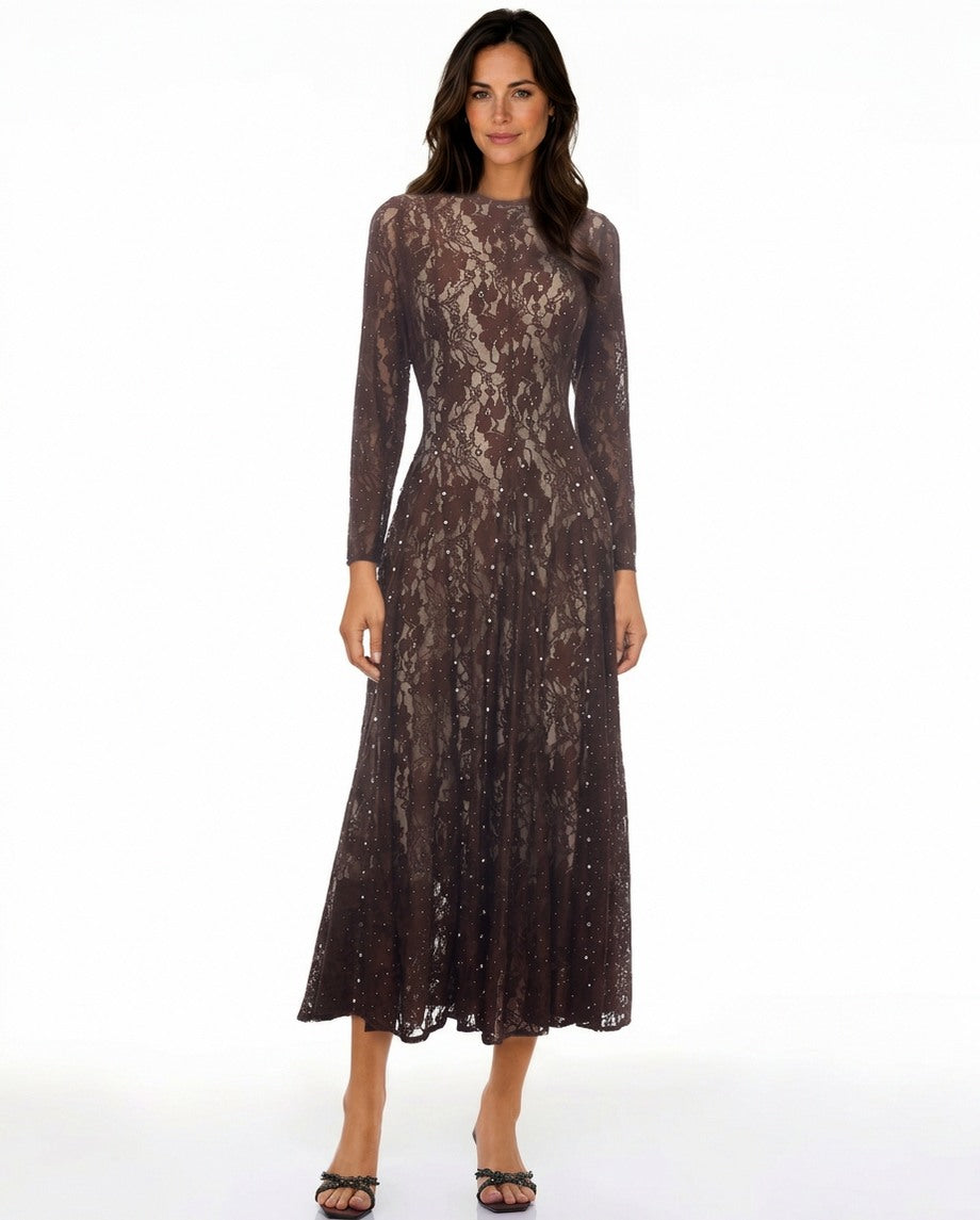 Lace A-Line Long Sleeve Midi Dress