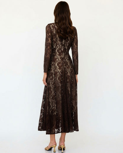 Lace A-Line Long Sleeve Midi Dress
