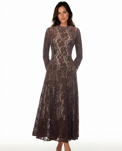 Lace A-Line Long Sleeve Midi Dress