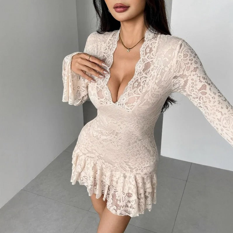 Lace Long Sleeve Mini Dress