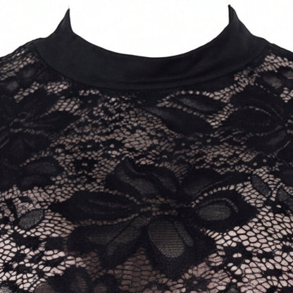 Lace Long Sleeve High Neck Mini Dress