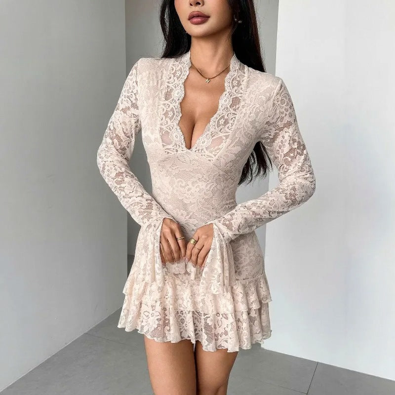 Lace Long Sleeve Mini Dress