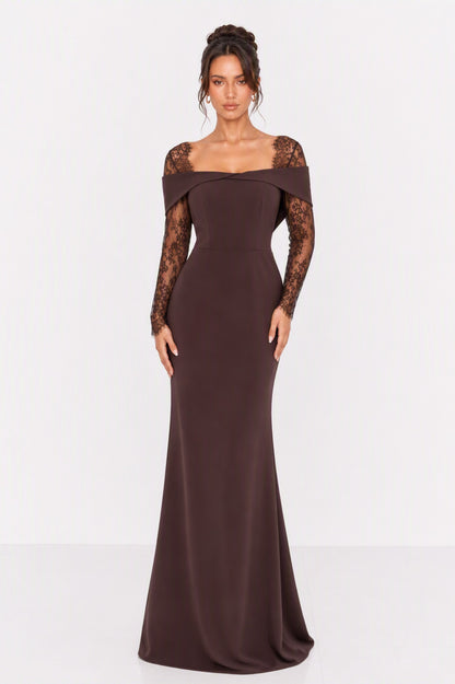 Lace Long Sleeve Off Shoulder Maxi Dress