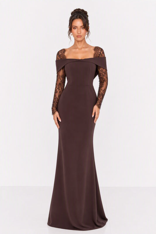 Lace Long Sleeve Off Shoulder Maxi Dress