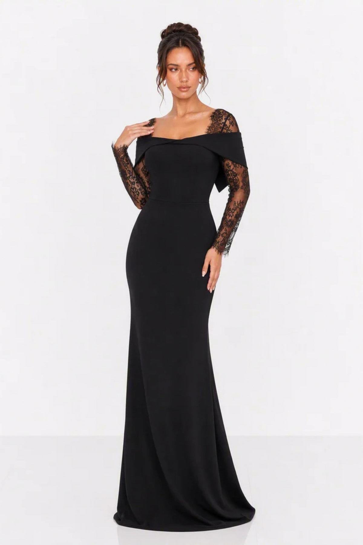 Lace Long Sleeve Off Shoulder Maxi Dress
