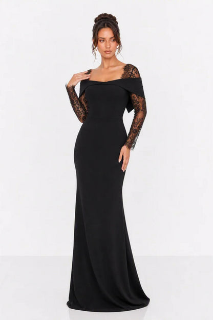 Lace Long Sleeve Off Shoulder Maxi Dress