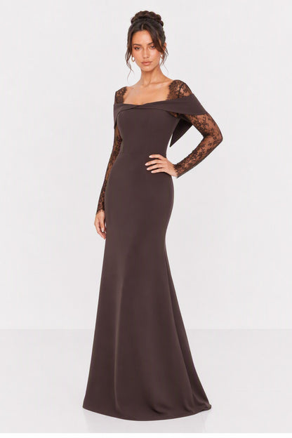 Lace Long Sleeve Off Shoulder Maxi Dress