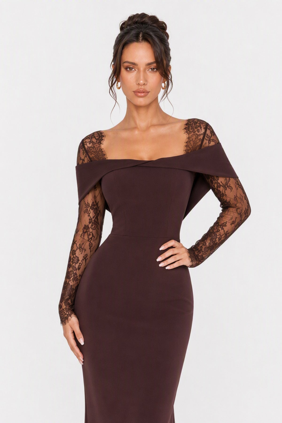 Lace Long Sleeve Off Shoulder Maxi Dress