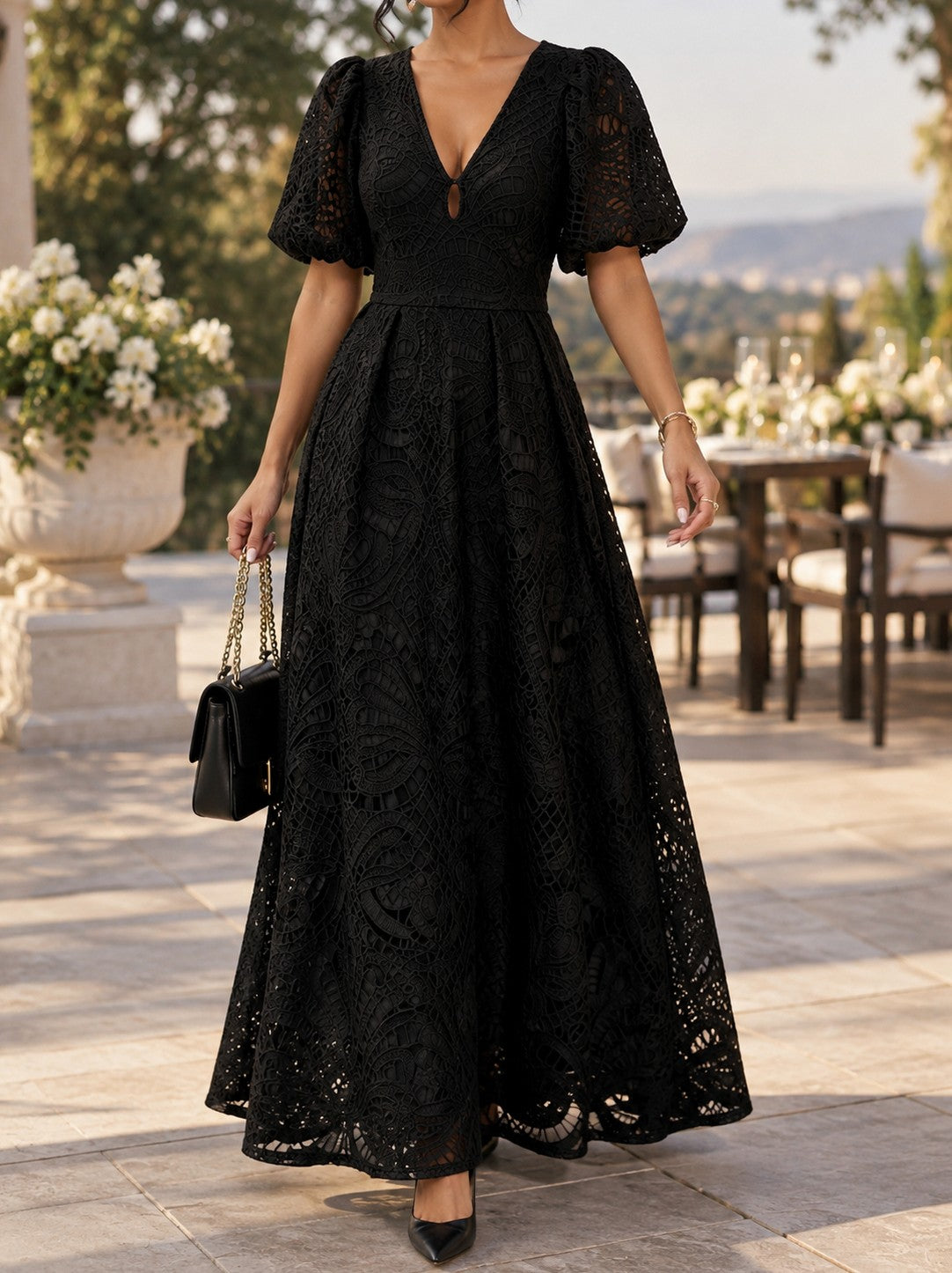 Lace Puff Sleeve Maxi Dress