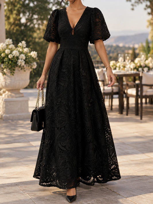 Lace Puff Sleeve Maxi Dress