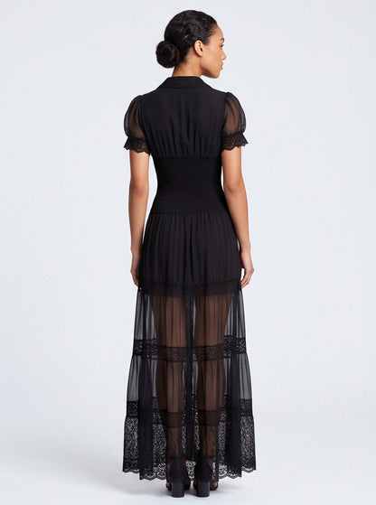 Lace Puff Sleeve Tiered Maxi Dress