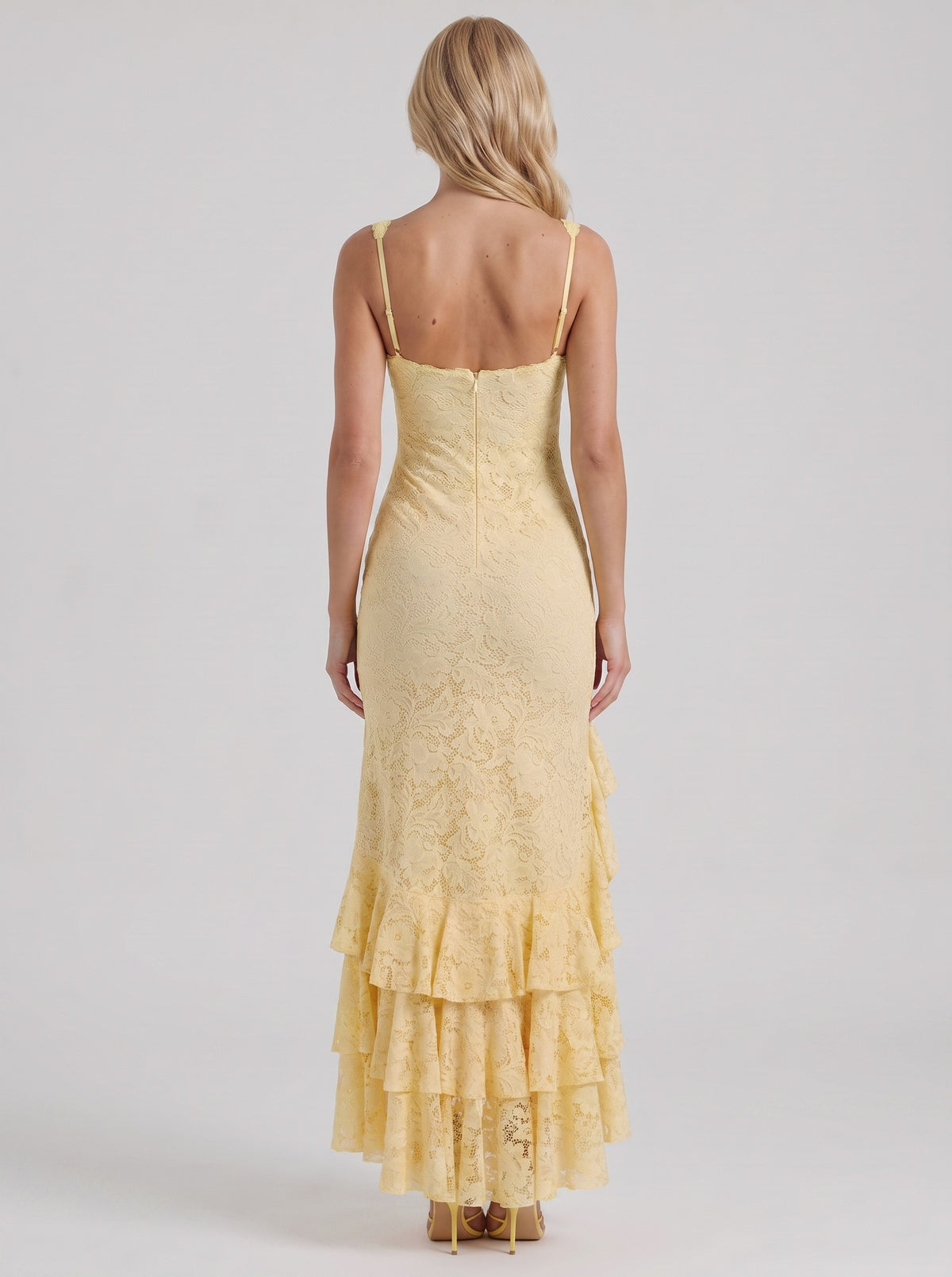 Lace Ruffled High Slit Maxi Dress