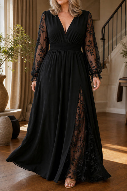 Lace Sleeve Smocked Maxi Dress