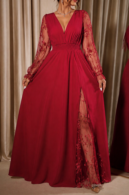Lace Sleeve Smocked Maxi Dress