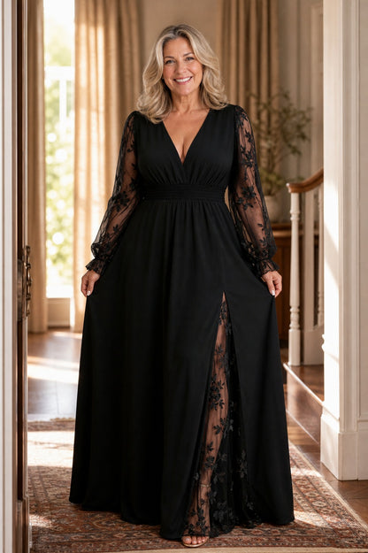 Lace Sleeve Smocked Maxi Dress