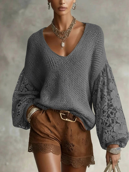 Knit Lace Balloon Sleeve Top