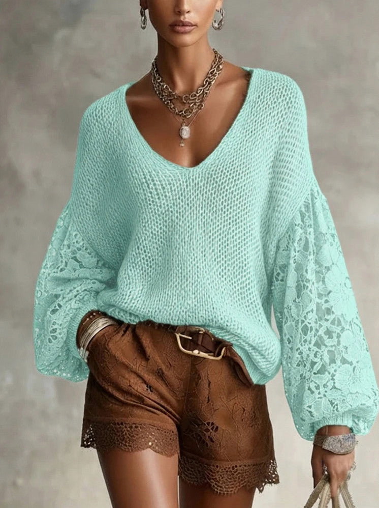 Knit Lace Balloon Sleeve Top