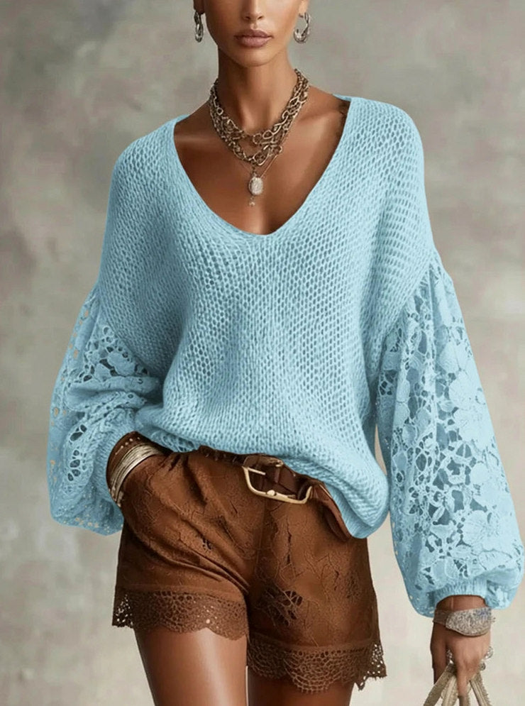 Knit Lace Balloon Sleeve Top