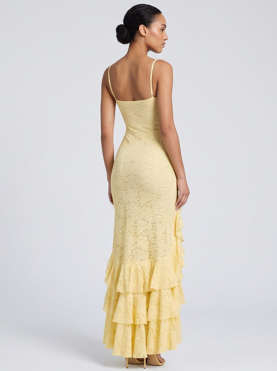 Lace Square Neck Tiered Maxi Dress