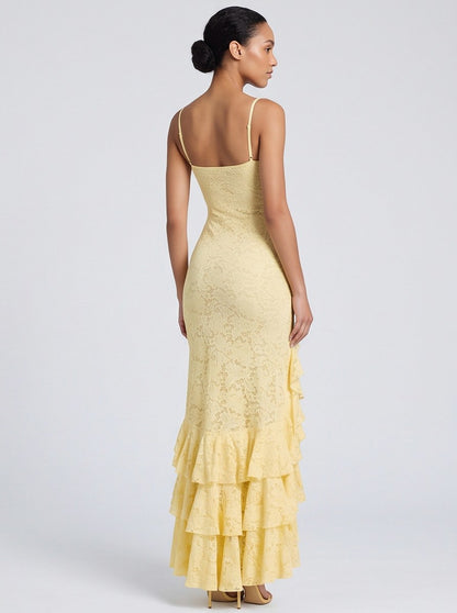 Lace Square Neck Tiered Maxi Dress