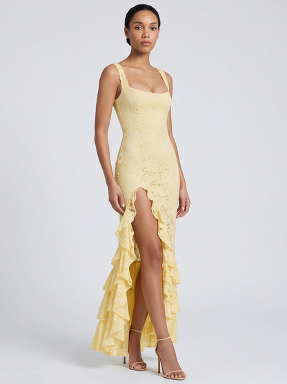 Lace Square Neck Tiered Maxi Dress