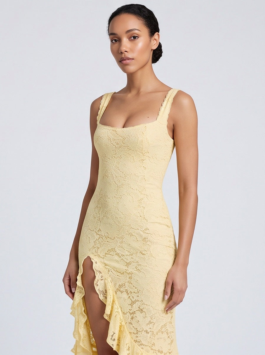 Lace Square Neck Tiered Maxi Dress
