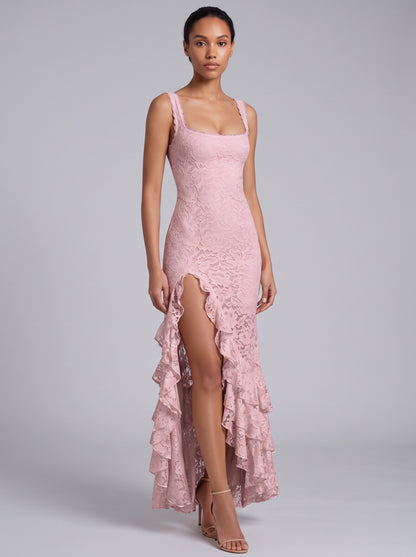 Lace Square Neck Tiered Maxi Dress