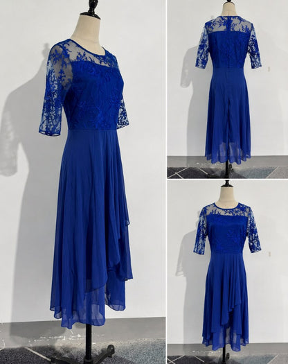 Lace 3/4 Sleeve Tiered A-Line Midi Dress