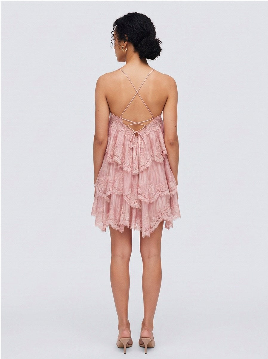 Lace Tiered Babydoll Mini Dress