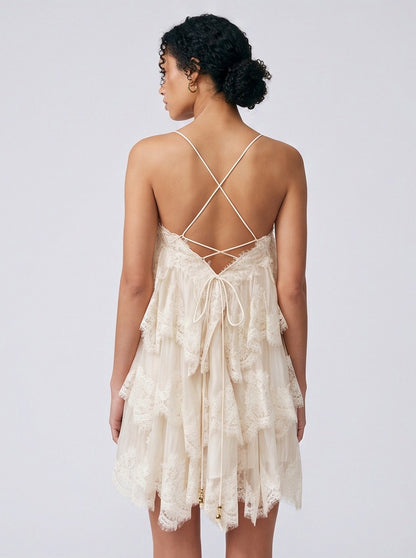 Lace Tiered Babydoll Mini Dress