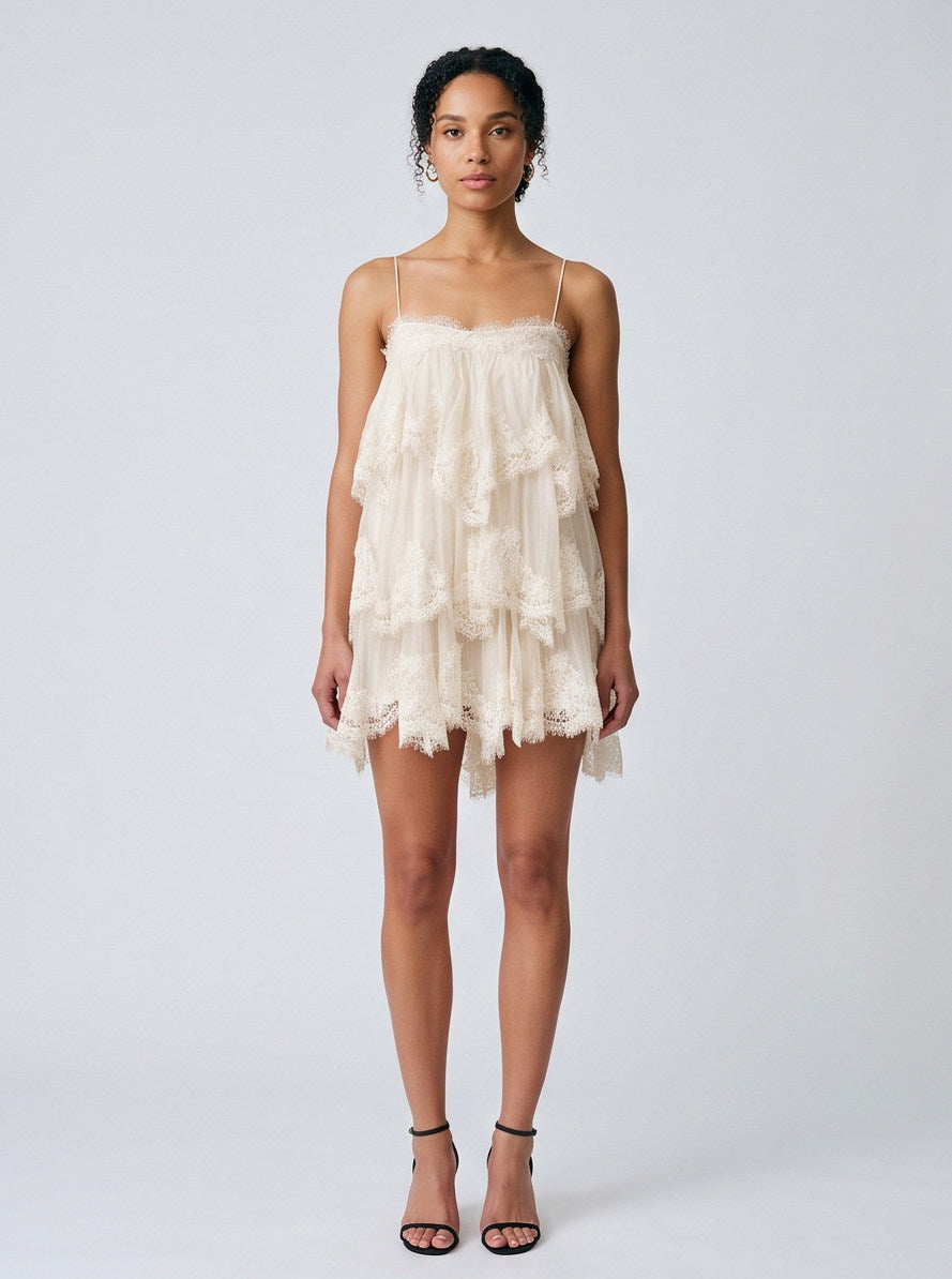 Lace Tiered Babydoll Mini Dress