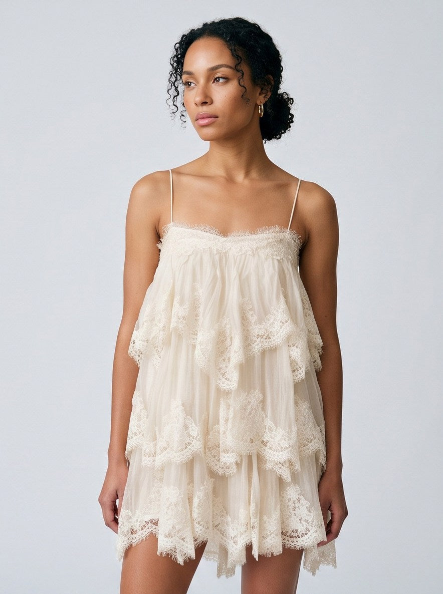 Lace Tiered Babydoll Mini Dress