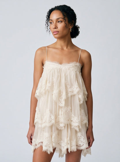 Lace Tiered Babydoll Mini Dress