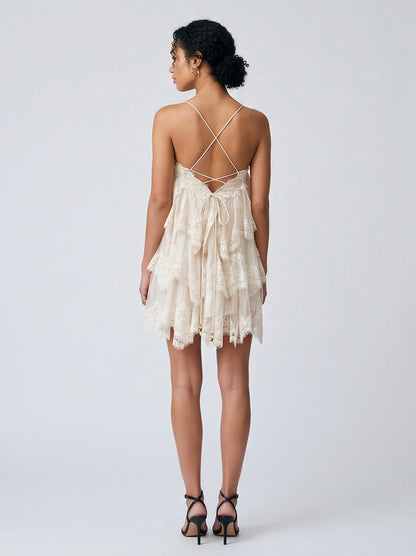 Lace Tiered Babydoll Mini Dress