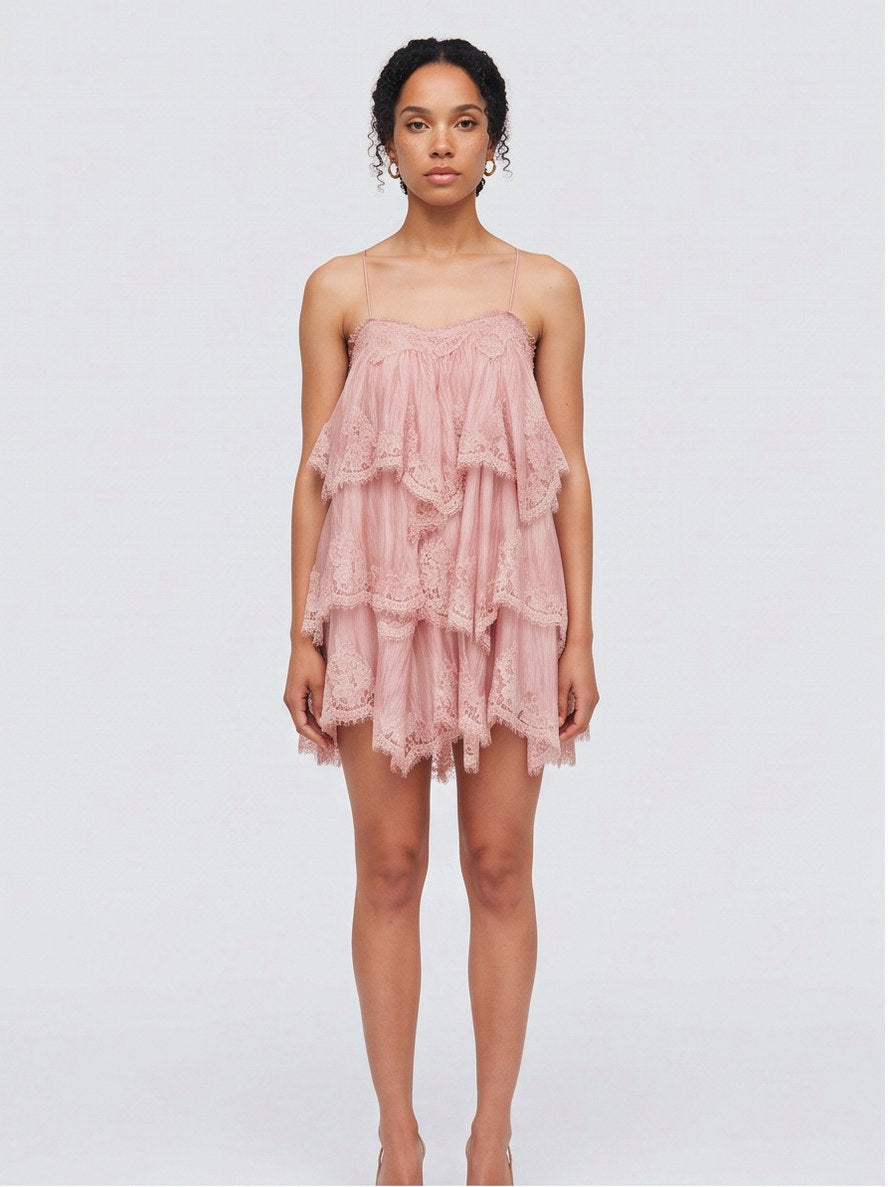Lace Tiered Babydoll Mini Dress