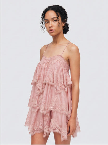Lace Tiered Babydoll Mini Dress